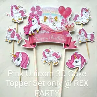 Unicorn Cake Topper/Topper Kue Unicorn/Pink 3D/Cake Topper Unicorn