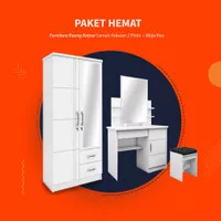 Paket Hemat Furniture Ruang Kamar Lemari Pakaian 2 Pintu + Meja Rias