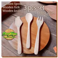Wooden Spoon set 3pcs 20 cm sendok kayu set garpu kayu pisau kayu