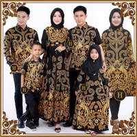 Batik Couple Sarimbit Keluarga Ayah Ibu Anak Seragam Motif Pari Emas