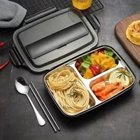 Bento Box Jepang Kotak Tempat Makan Stainless Steel FREE Sendok Sumpit