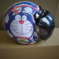 Helm anak retro kaca bogo motif Doraemon grs merah