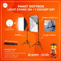 Paket Studio Foto Softbox Light Stand 2M 1 Socket E27 + Cover Tripod