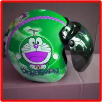 Helm anak retro kaca bogo motif Doraemon hijau