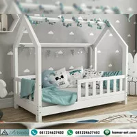 Tempat Tidur Anak Lucu Kasur Single Model Bed House, Ranjang Anak Kayu