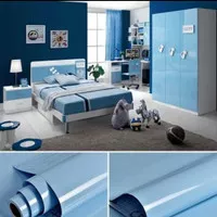 grosir murah wallpaper glossy dapur biru metalik polos