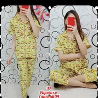 baju tidur piyama wanita dewasa motif spongebob CP - yellow