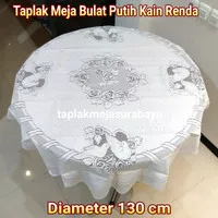 Taplak Meja Bulat Bundar 130cm Kain Putih Renda Vintage Tebal Merpati