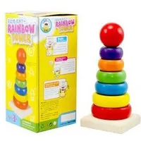 Mainan kayu wooden mini rainbow tower/ menara ring donat pelangi