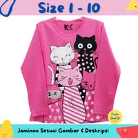 Baju Anak Perempuan / Kaos Lengan Panjang Motif Five Cats Pink 1-10