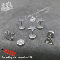 Piercing earring anting tindik barbel motif silver titanium. - 06