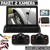 Paket 2 Kamera samping dengan Monitor Lipat & kabel Lighter Penyambung