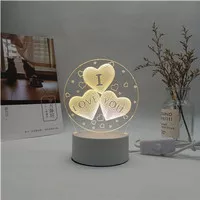 LAMPU HIAS LED MOTIF 3D TRANSPARAN LAMPU TIDUR LED 3D Akrilik love you