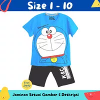 SETELAN BAJU+CELANA Kaos Anak Laki-laki Doraemon Biru Blue 1-10 Thn