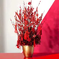 Vas Bunga Tembaga Fu Hoki Pot Bunga bonsai Emas gold merah Sakura Ceri