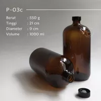 Botol kaca 1000ml amber - botol juice kopi - Boston Round