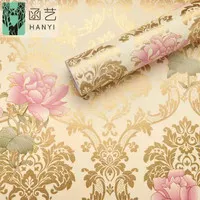 Wallpaper Dinding Motif Batik Gold Bunga Pink 10m x 45cm