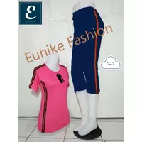 Setelan Baju Senam - Baju Lengan Pendek+Celana 3/4 - Ready Stock