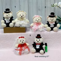 Boneka teddy bear wedding couple 25cm pasangan souvenir nikah bunga