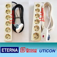 Stop Kontak Kabel Uticon 6 Lubang+3 Meter Eterna+Steker lampu Broco