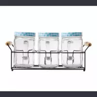 Paket Toples Nakami 3 pcs 800ml Glass Canister Set Rak Gelas