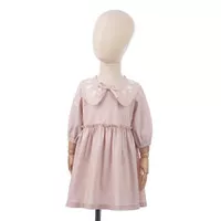 candybuttonshop - Cella Embroidery Collar Dress in Pink Dress Anak - 6M