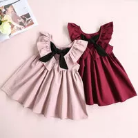 Dress Princess Bayi Anak Perempuan Gaun Anak Simple Elegan Polos - PINK, 110