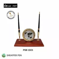 Star Pen® Wooden Desk Set With Round Clock 2 Plastic Black Ballpen