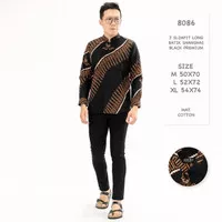 8086 Kemeja Panjang Pria J Slimfit Long Batik Shanghai Black Premium