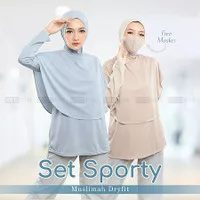Baju Olahraga Plus Hijab One Set Sporty Muslimah Dryfit free masker