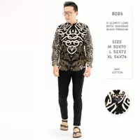 8086 Kemeja Panjang Pria G Slimfit Long Batik Shanghai Black Premium