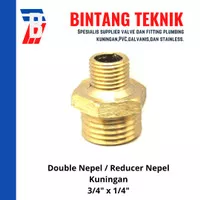 Double Nepel (Nipple) Kuningan / Reducer Nepel Kuningan 3/4" x 1/4"