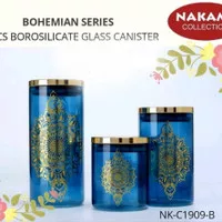 TOPLES NAKAMI GLASS CANISTER BOHEMIAN SERIES SET 3 BLUE