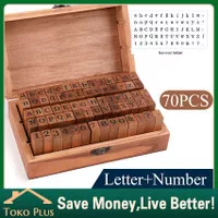 70Pcs Cap Stampel huruf dan angka kayu Alphabet Stamp
