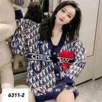 Cardigan rajut wanita impor kancing printing Jdior LV (Ld100)