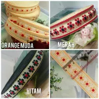 PER METER,PITA BORDIR WARNA MULTI WARNA KEMBANG BUNGA LIST EMAS 2.4CM