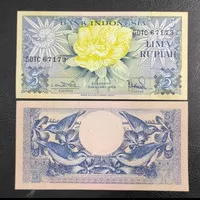 Uang Kertas kuno Indonesia 5 Rp Bunga Tahun 1959