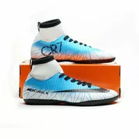 SEPATU FUTSAL DEWASA NIKE MERCURIAL CR7 HIGH PUTIH BIRU LIST HITAM