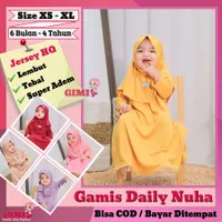 Setelan Baju Gamis Anak Perempuan Muslim Set Hijab 1 2 3 4 Tahun Polos - Mustard, XS