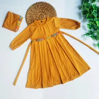 Baju Muslim Gamis Anak Perempuan Rempel Bunga Melati Warna Kuning Gold
