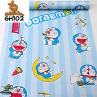 Grosir Murah Wallpaper Sticker Dinding Doraemon Biru Garis Putih