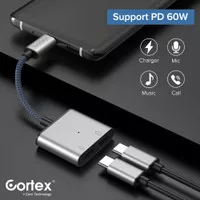 Cortex MH336 Adapter Splitter 2in1 Headset Charger 60W Tipe c to C + C