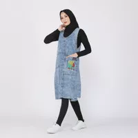 Jumpsuit Rok Jeans Denim Wanita Overall Midi Dress Hijab