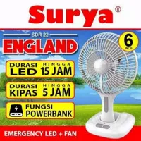 Kipas Angin Baterai + Lampu Emergency LED SURYA England SDR22