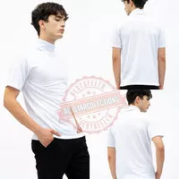 Kaos turtleneck pria lengan PENDEK PUTIH / baju distro kerah tinggi