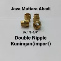 Double nepel 1/2×3/8" kuningan import/Hose nipple drat luar