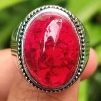 Cincin Titanium Batu Akik Pecah Seribu Merah Siam Top Kristal