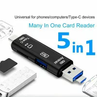 OTG Usb 5in1 Card Reader Universal TF/SD Type-C Micro USB for PC Phone - Black 2in1