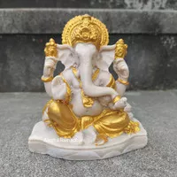 Patung Dewa Ganesha Resin Warna Putih Emas