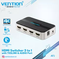Vention AFJ HDMI Switcher (3 in 1 Out) 3 port 4K 1080P Toslink Aux out